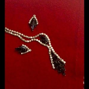 Art Deco jet black & rhinestones set necklace set
